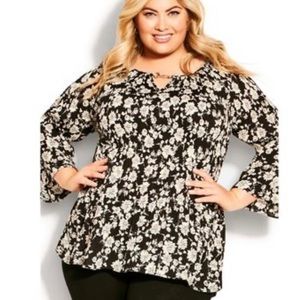 Avenue Plus Size Pleated Floral Blouse with Chain DetailNew
